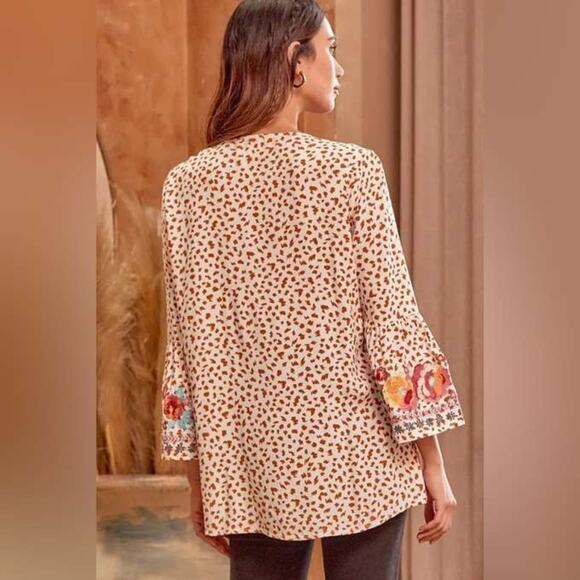 Savanna Jane Natalia Embroidered Boho Top - Leopard Spots Size Small - Picture 3 of 12